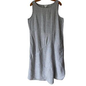 J.Jill Love Linen Striped Dress Jumper Sz LP Lagenlook Relaxed  Minimal Capsule